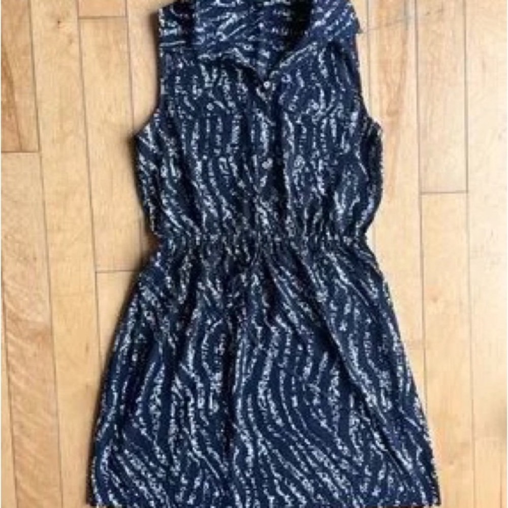 Mario Serrani Navy and White Sleeveless Printed Mini Dress